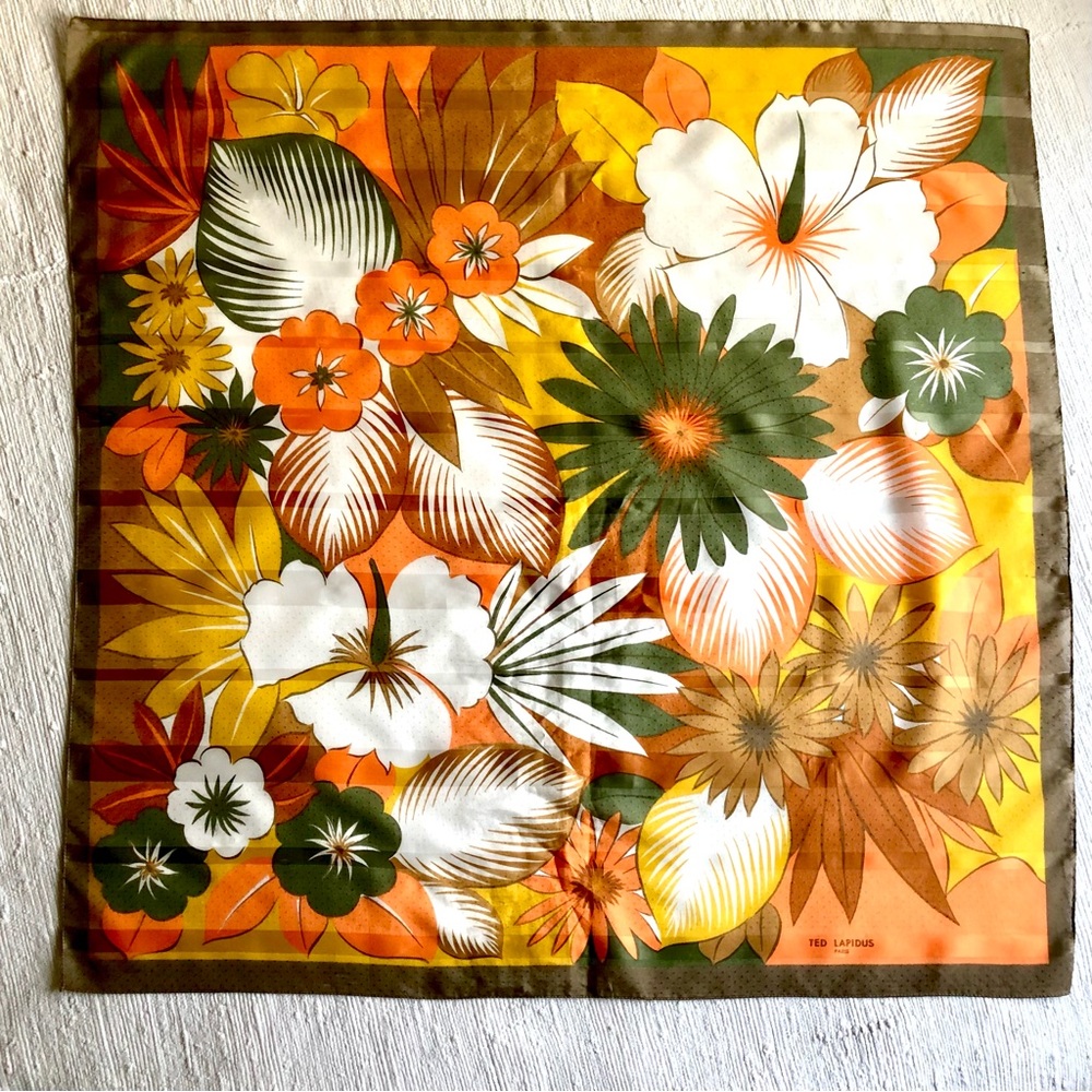Vintage TED LAPIDUS Paris Square Floral Scarf.